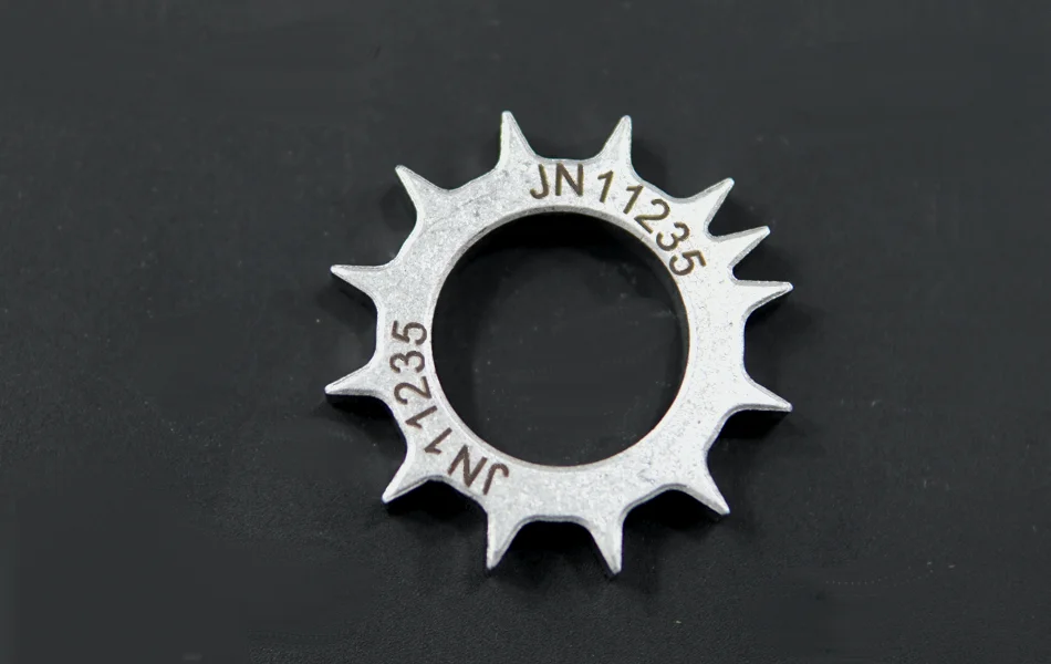 Laser marking on a machined gear for permanent identification and traceability.
