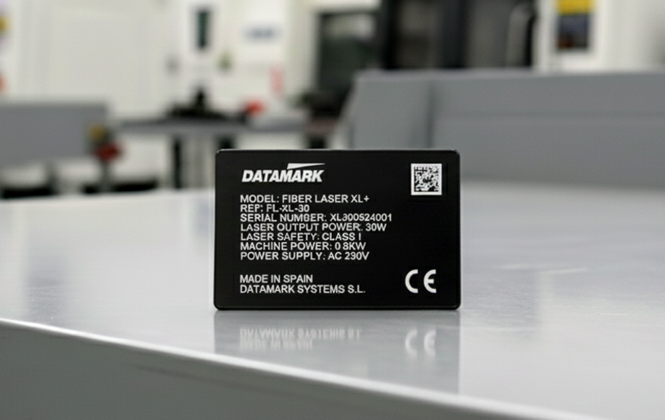 Aluminium nameplate with precision laser engraving created using a high-speed fibre laser marking system.